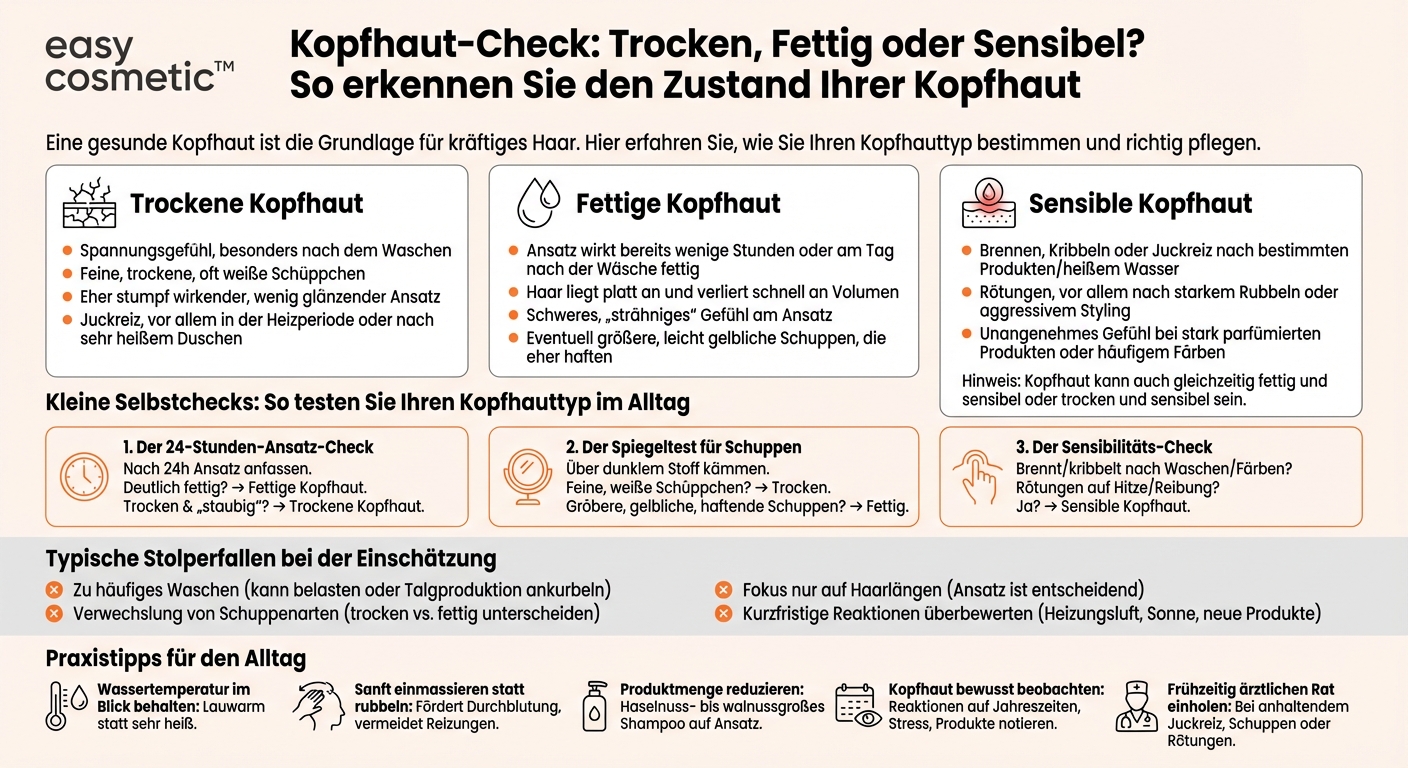 Wie erkenne ich, ob meine Kopfhaut eher trocken, fettig oder sensibel ist?