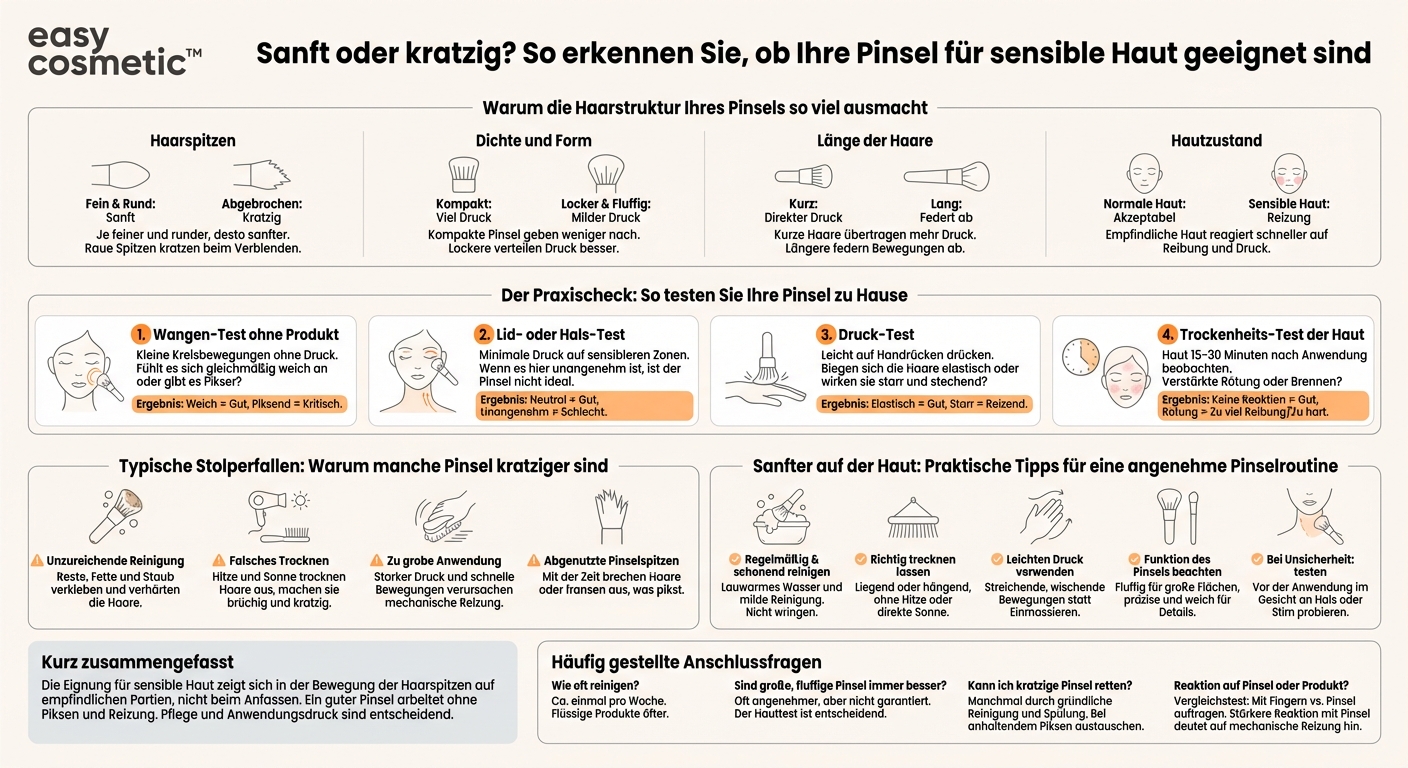 Wie erkenne ich, ob meine Pinselhaare eher weich genug für sensible Haut sind oder zu kratzig?