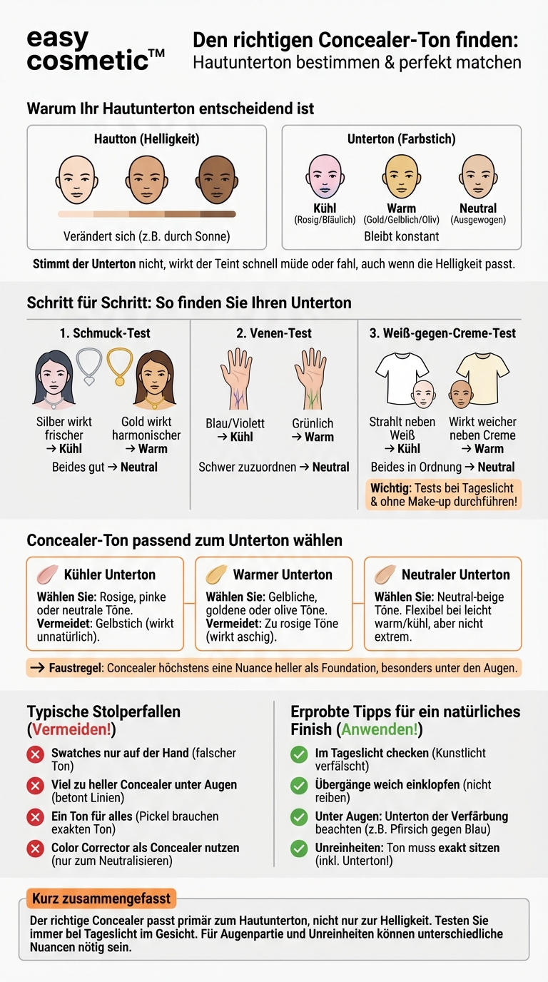 Wie finde ich den passenden Concealer-Ton für meinen Hautunterton (kühl, warm, neutral)?