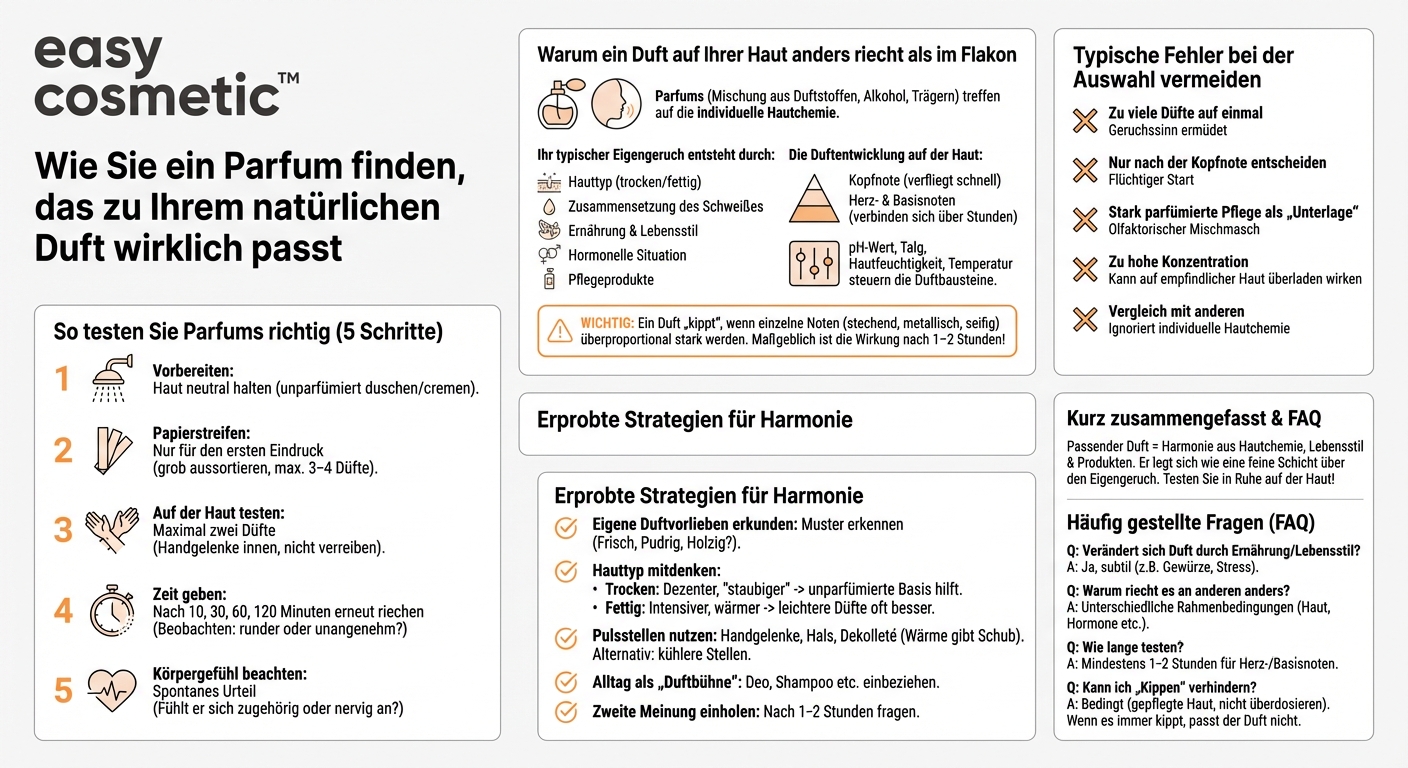 Wie finde ich ein Parfum, das sich gut mit meinem natürlichen Körpergeruch ergänzt und nicht ‚kippt‘?