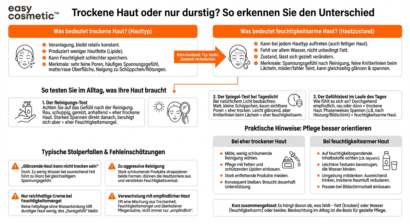 Wie finde ich heraus, ob meine Haut eher feuchtigkeitsarm (Dehydration) oder tatsächlich trocken ist?