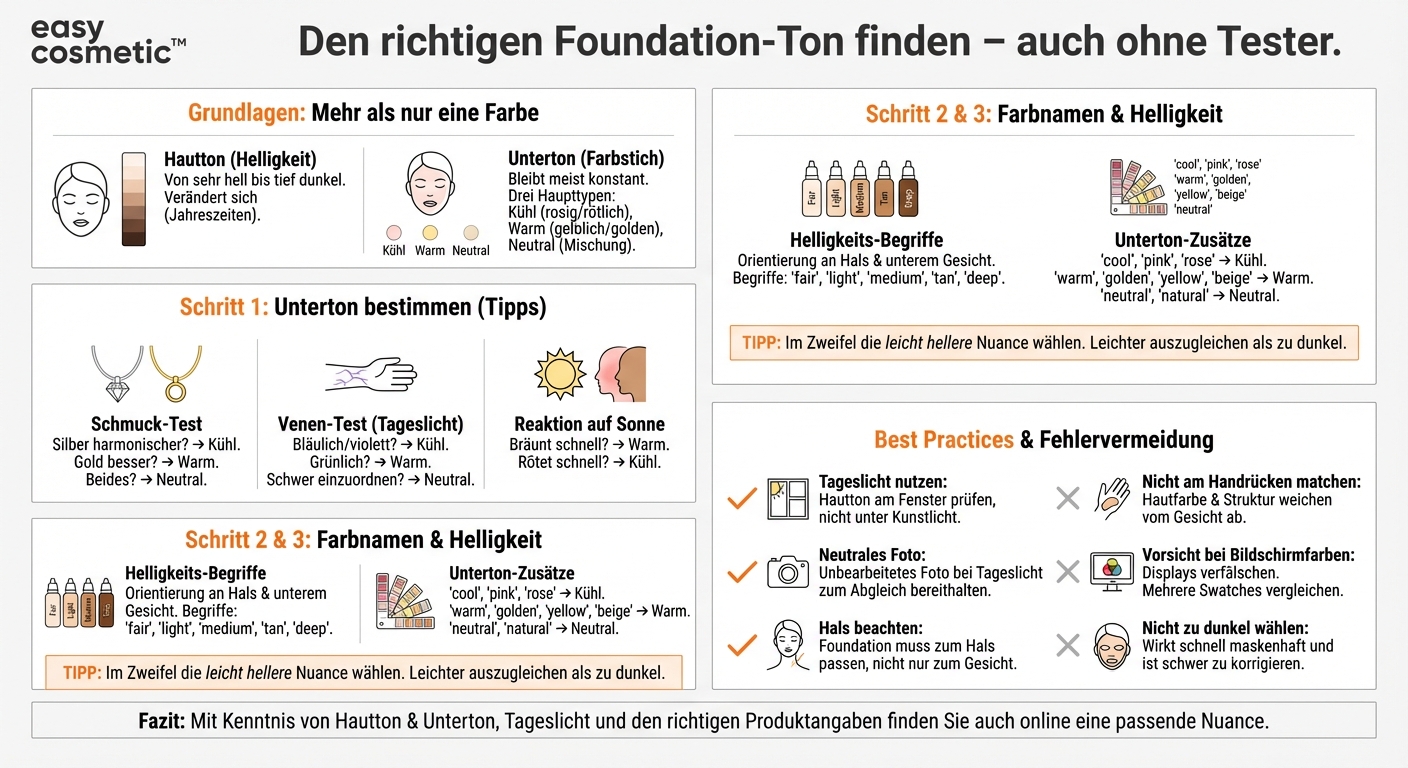 Wie finde ich im Laden oder online den passenden Foundation-Farbton, ohne zu testen?
