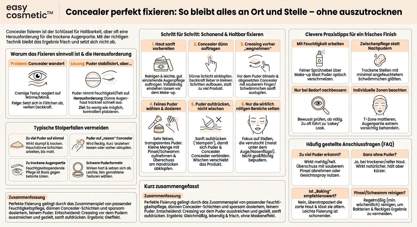 Wie fixiere ich Concealer richtig mit Puder, ohne die Partie auszutrocknen?