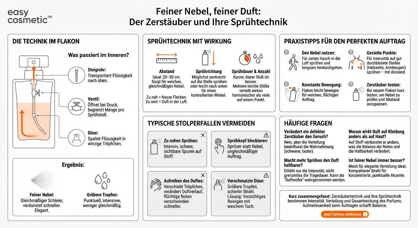 Wie funktioniert ein Zerstäuber technisch und beeinflusst die Sprühtechnik den Duftauftrag?