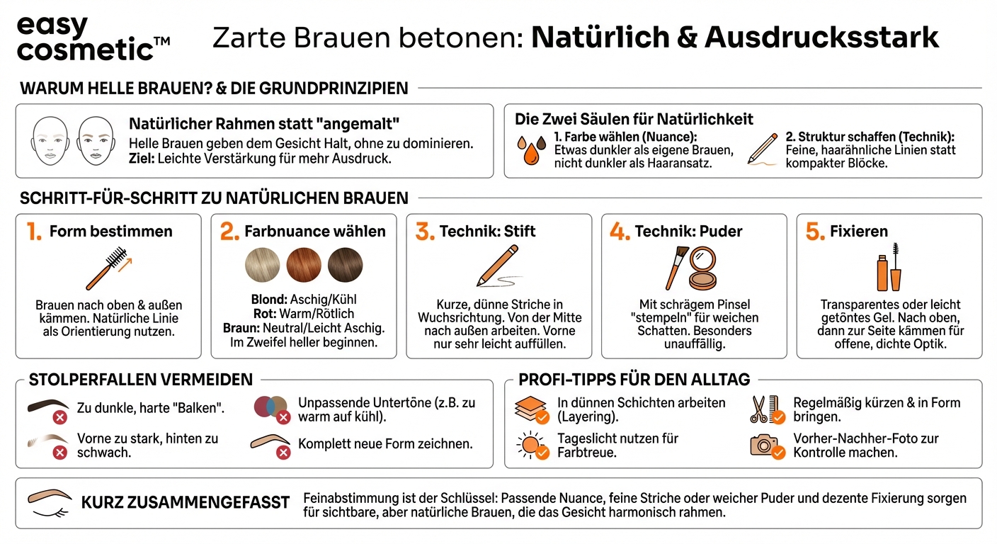 Wie gehe ich bei sehr hellen oder kaum sichtbaren Augenbrauen beim Schminken vor?