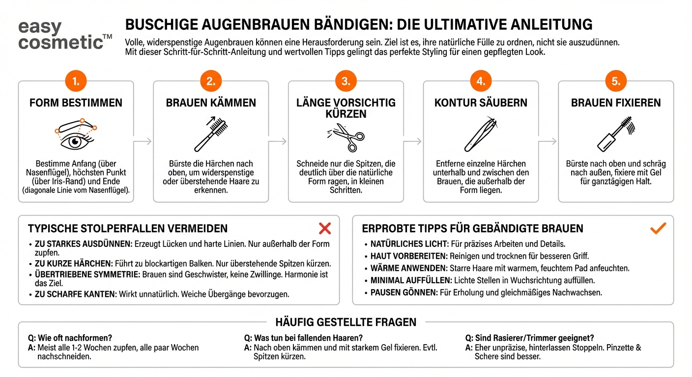 Wie gehe ich beim Styling meiner Augenbrauen vor, wenn sie sehr buschig oder widerspenstig sind?