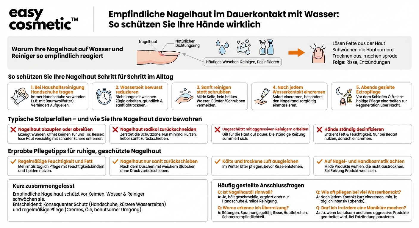Wie gehe ich mit empfindlicher Nagelhaut um, wenn ich häufig mit Wasser oder Reinigungsmitteln arbeite?