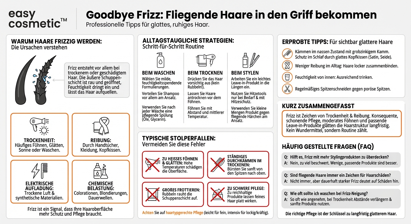 Wie gehe ich mit Frizz und fliegenden Haaren um?