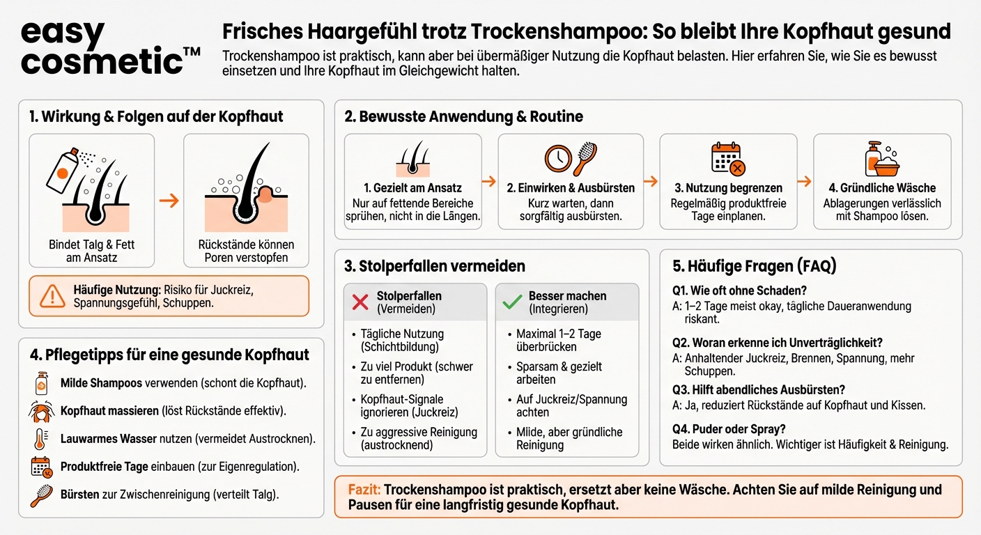Wie gehe ich mit Kopfhautpflege um, wenn ich regelmäßig Trockenshampoo benutze?
