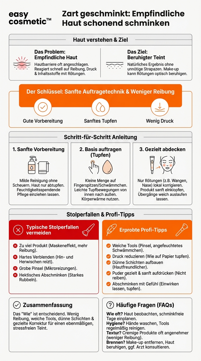 Wie gehe ich vor, um Make-up für sehr empfindliche oder zu Rötungen neigende Haut schonend aufzutragen?