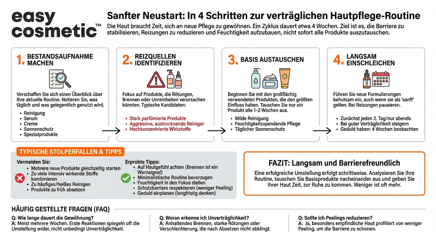 Wie gehe ich vor, wenn ich meine Hautpflege auf verträglichere Inhaltsstoffe umstellen möchte, ohne die Haut zu überfordern?