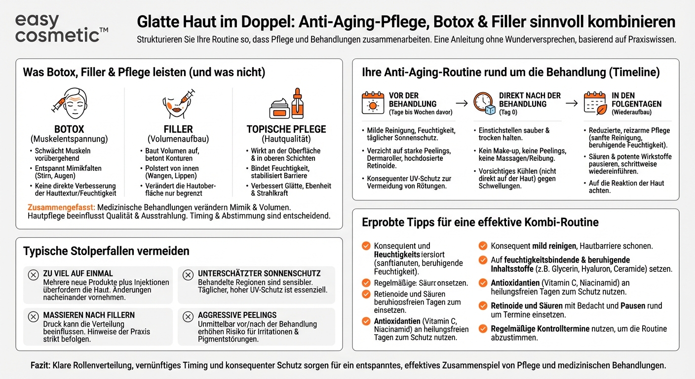Wie kann ich Anti-Aging-Pflege mit medizinischen Behandlungen wie Botox oder Fillern kombinieren?