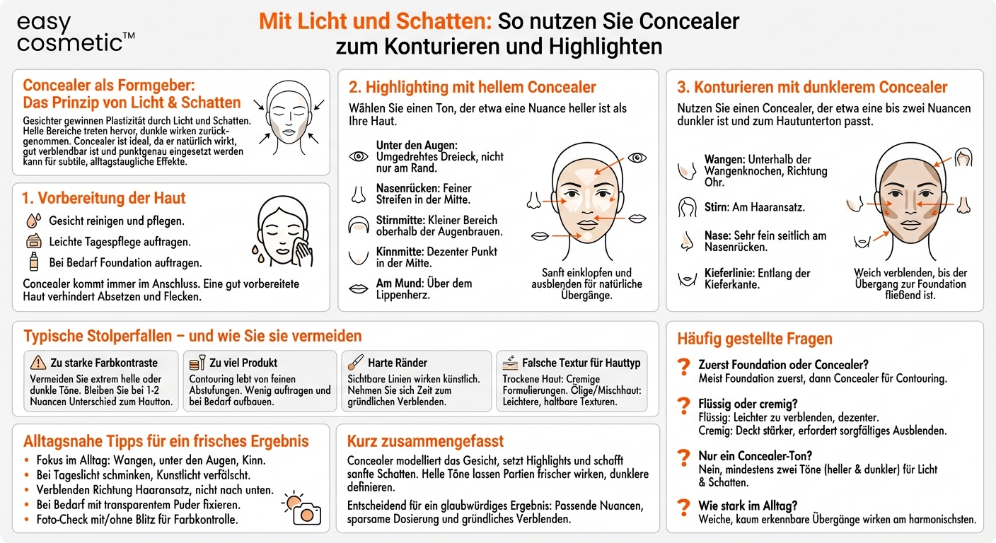 Wie kann ich Concealer verwenden, um das Gesicht zu konturieren oder zu highlighten?