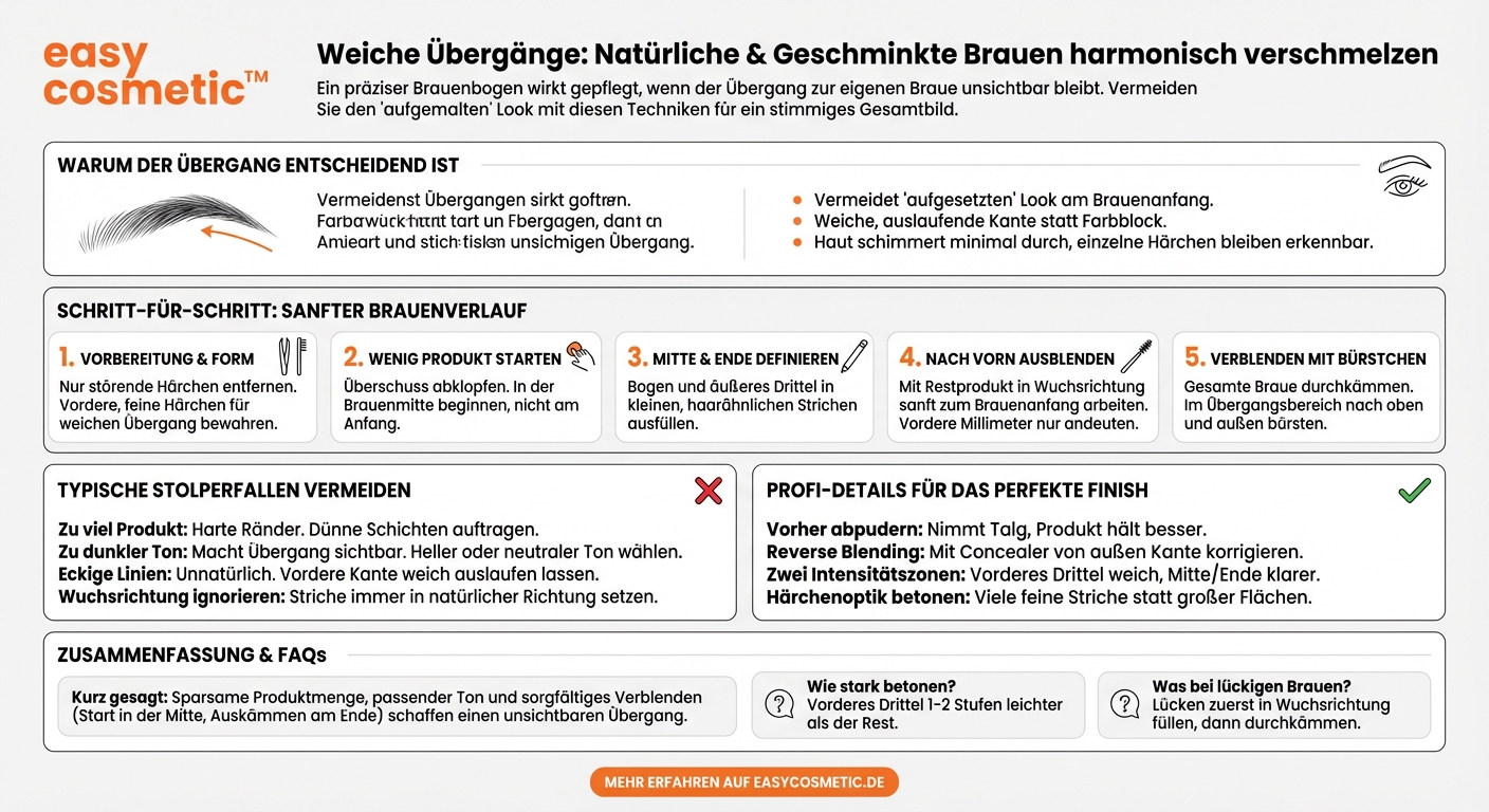 Wie kann ich den Übergang zwischen natürlicher Braue und geschminkter Partie weich und nahtlos gestalten?