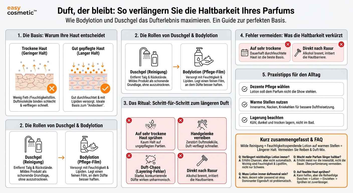 Wie kann ich die Haltbarkeit meines Parfums mit Bodylotion oder Duschgel verlängern?