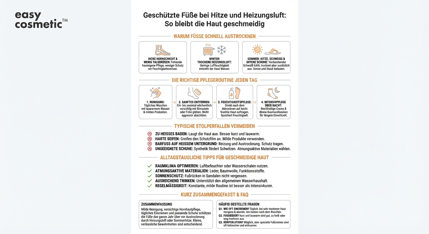 Wie kann ich die Haut an den Füßen vor dem Austrocknen durch Heizungsluft oder Sommerhitze schützen?