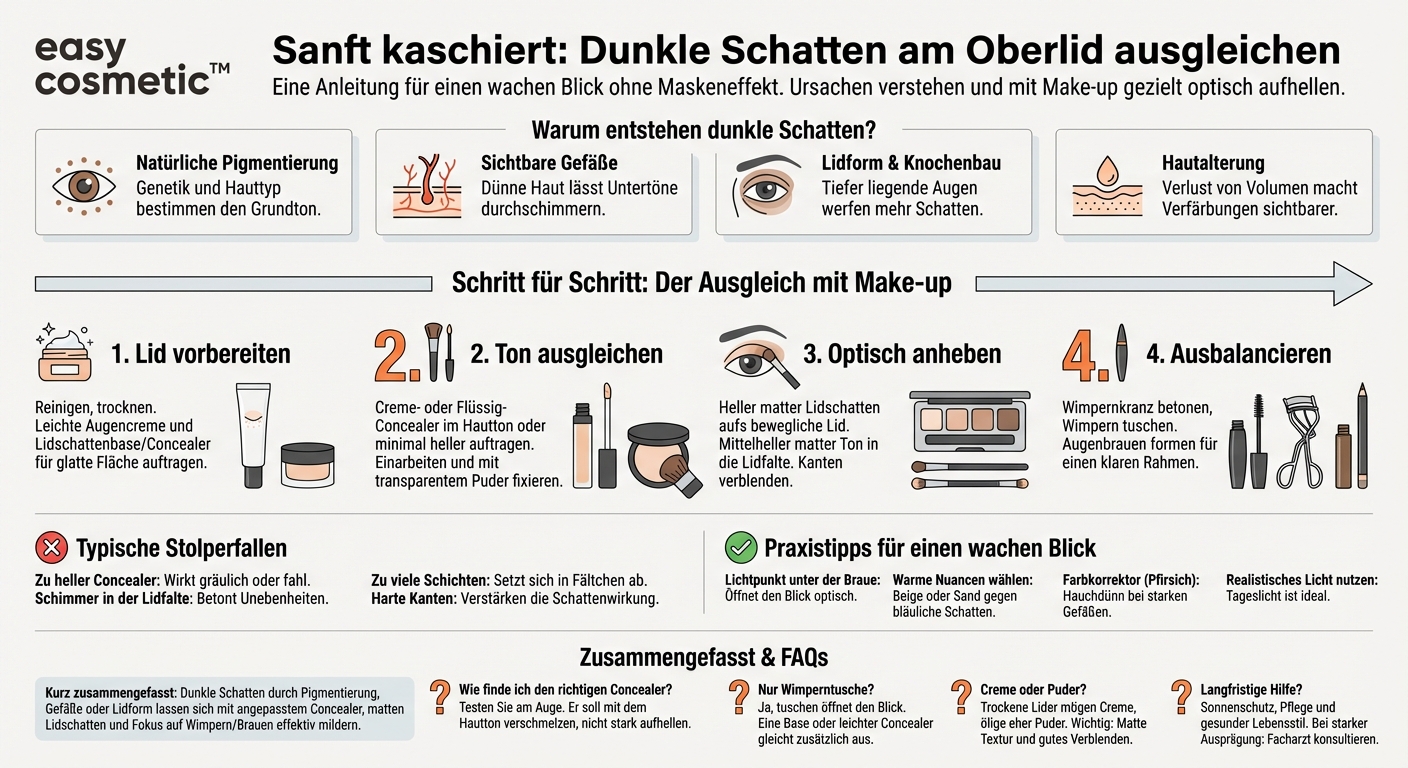 Wie kann ich dunkle Schatten am Oberlid oder in der Lidfalte optisch ausgleichen?