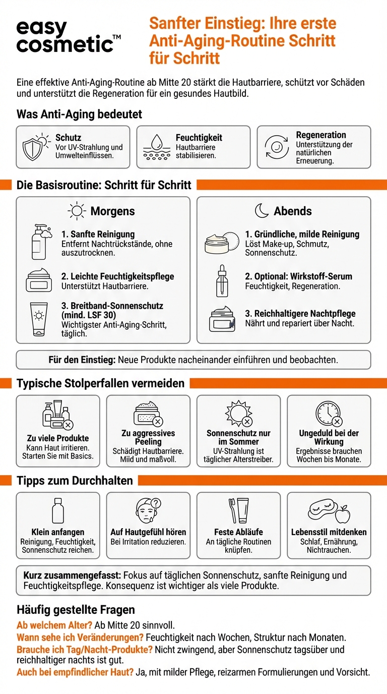 Wie kann ich eine Anti-Aging-Routine für Einsteiger Schritt für Schritt aufbauen?