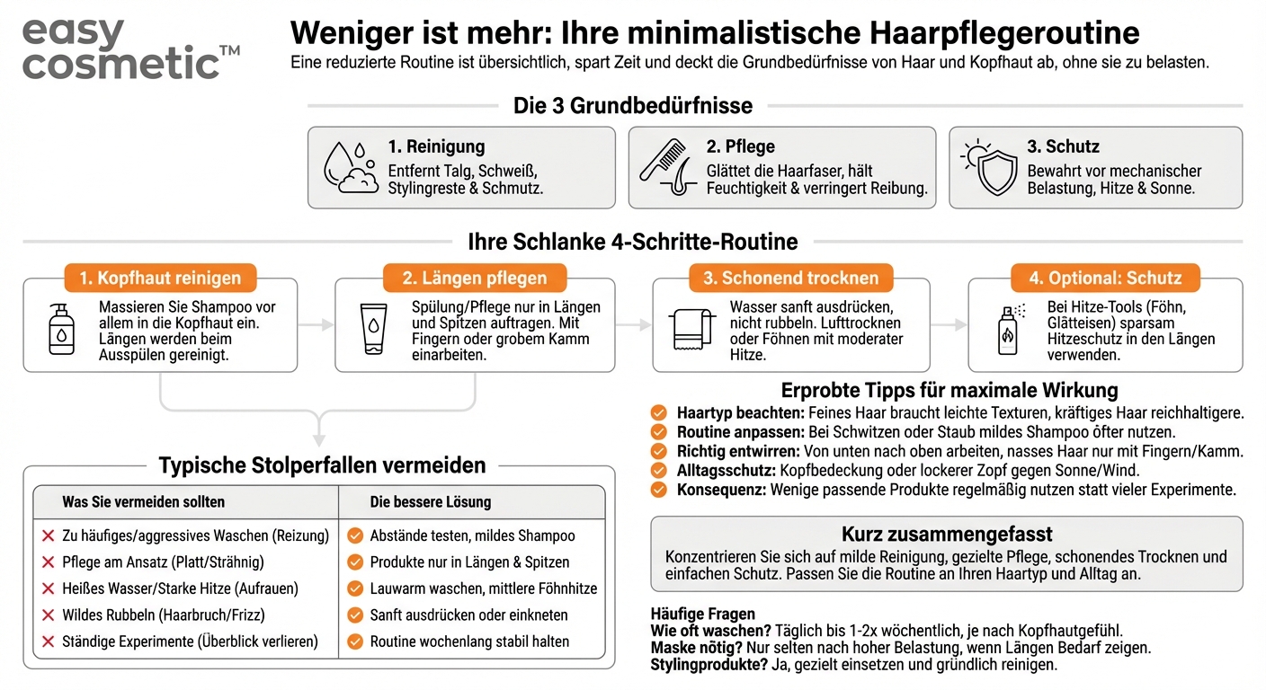 Wie kann ich eine minimalistische Haarpflegeroutine gestalten, die trotzdem alle wichtigen Bedürfnisse abdeckt?