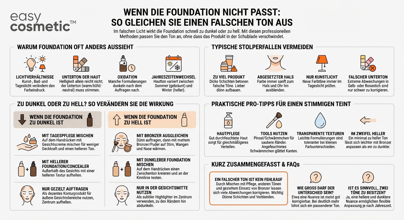 Wie kann ich eine zu dunkle oder zu helle Foundation an meinen Hautton anpassen?