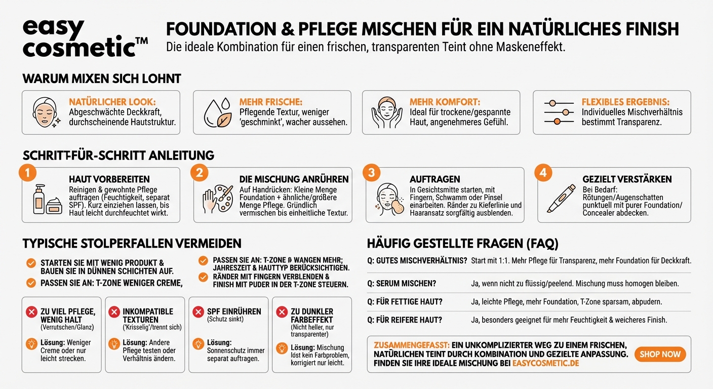 Wie kann ich Foundation mit Pflege mischen, um ein natürlicheres Ergebnis zu bekommen?
