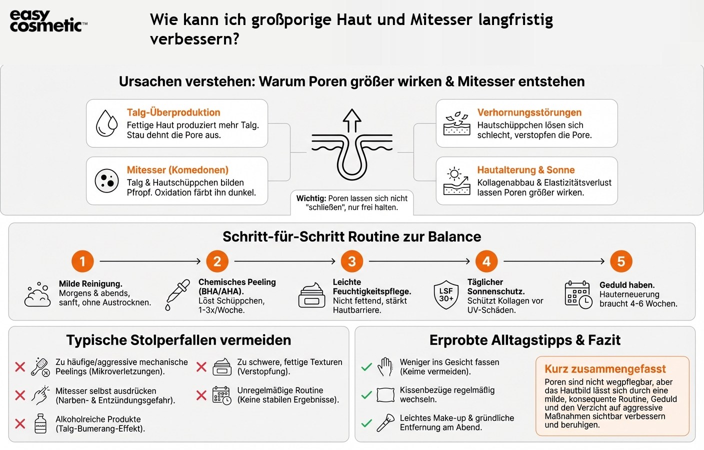 Wie kann ich großporige Haut und Mitesser langfristig verbessern?