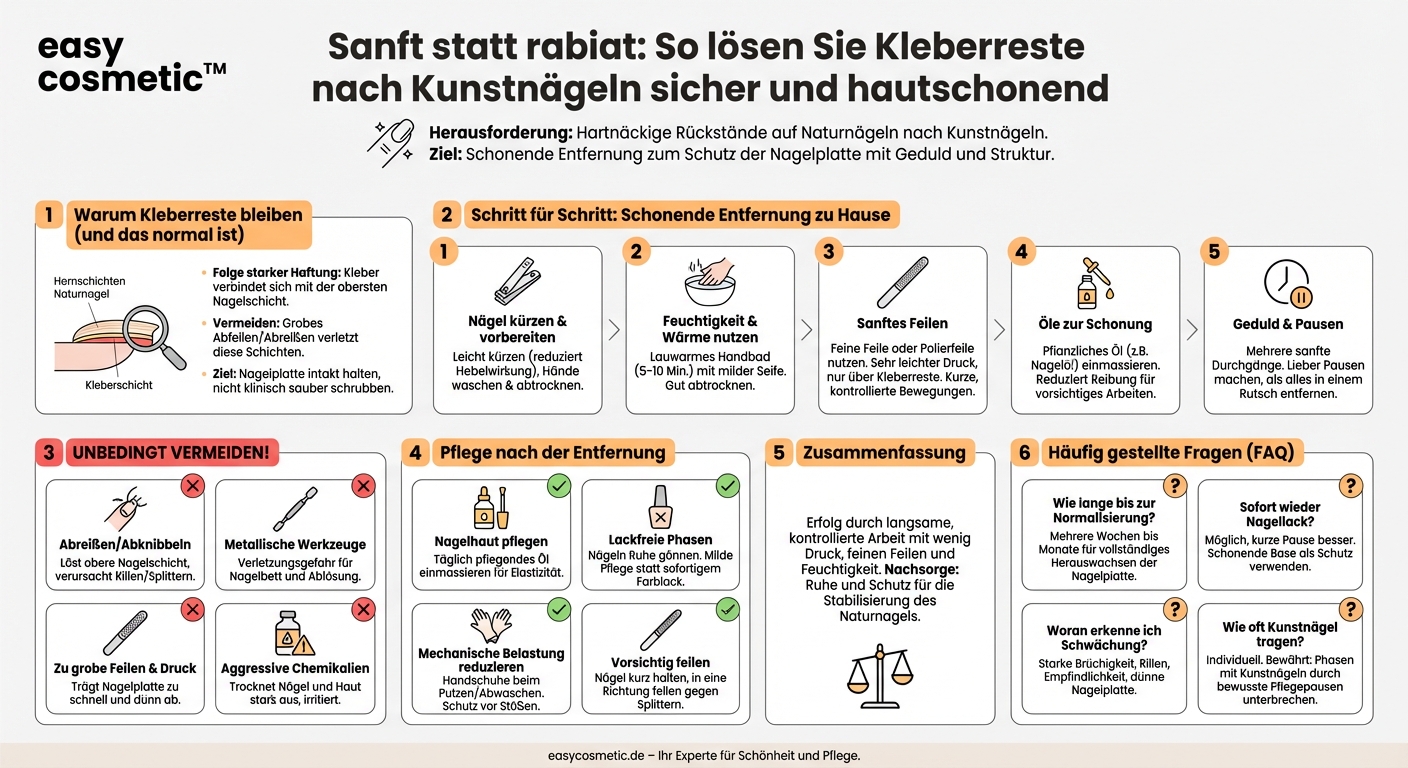 Wie kann ich Kleberreste nach dem Entfernen von Kunstnägeln sicher lösen?