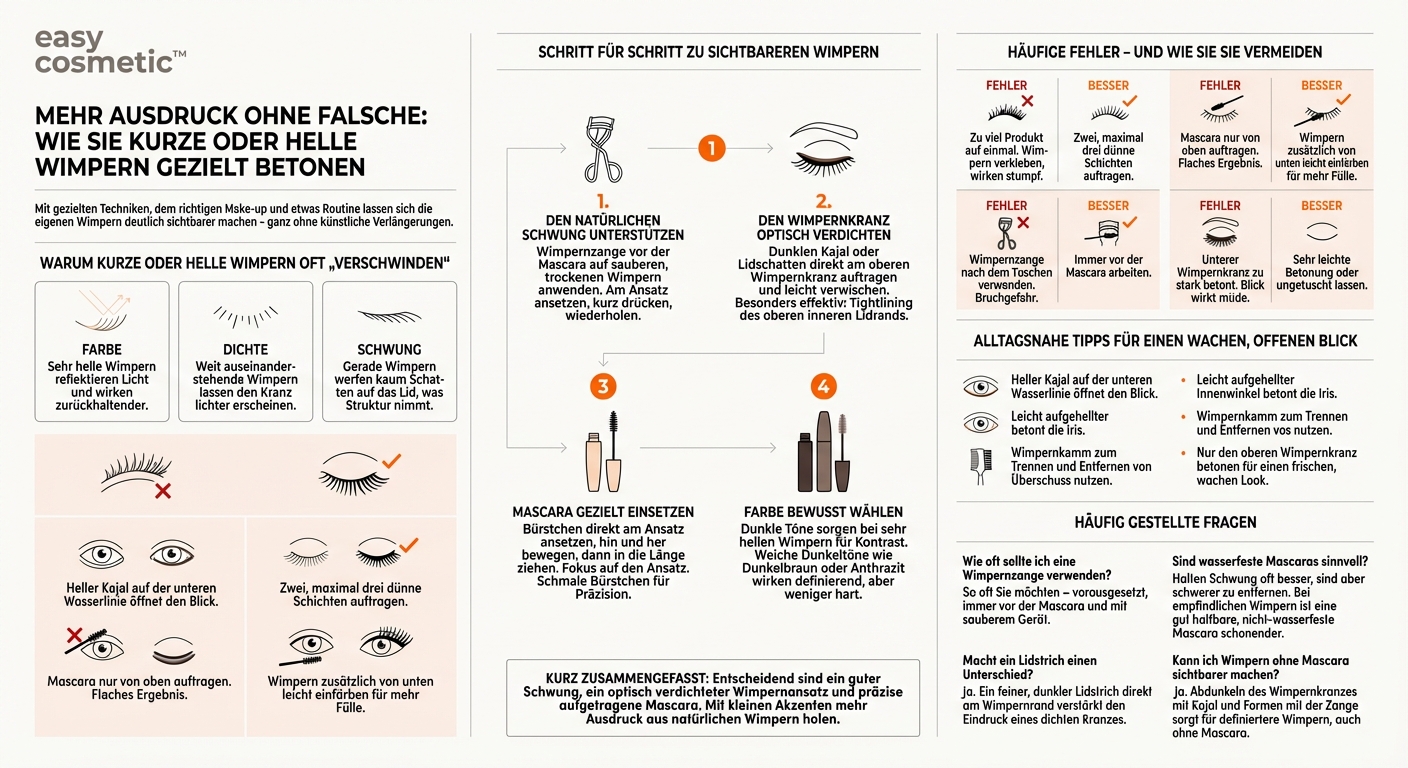 Wie kann ich kurze oder helle Wimpern optisch stärker betonen, ohne künstliche Wimpern zu verwenden?