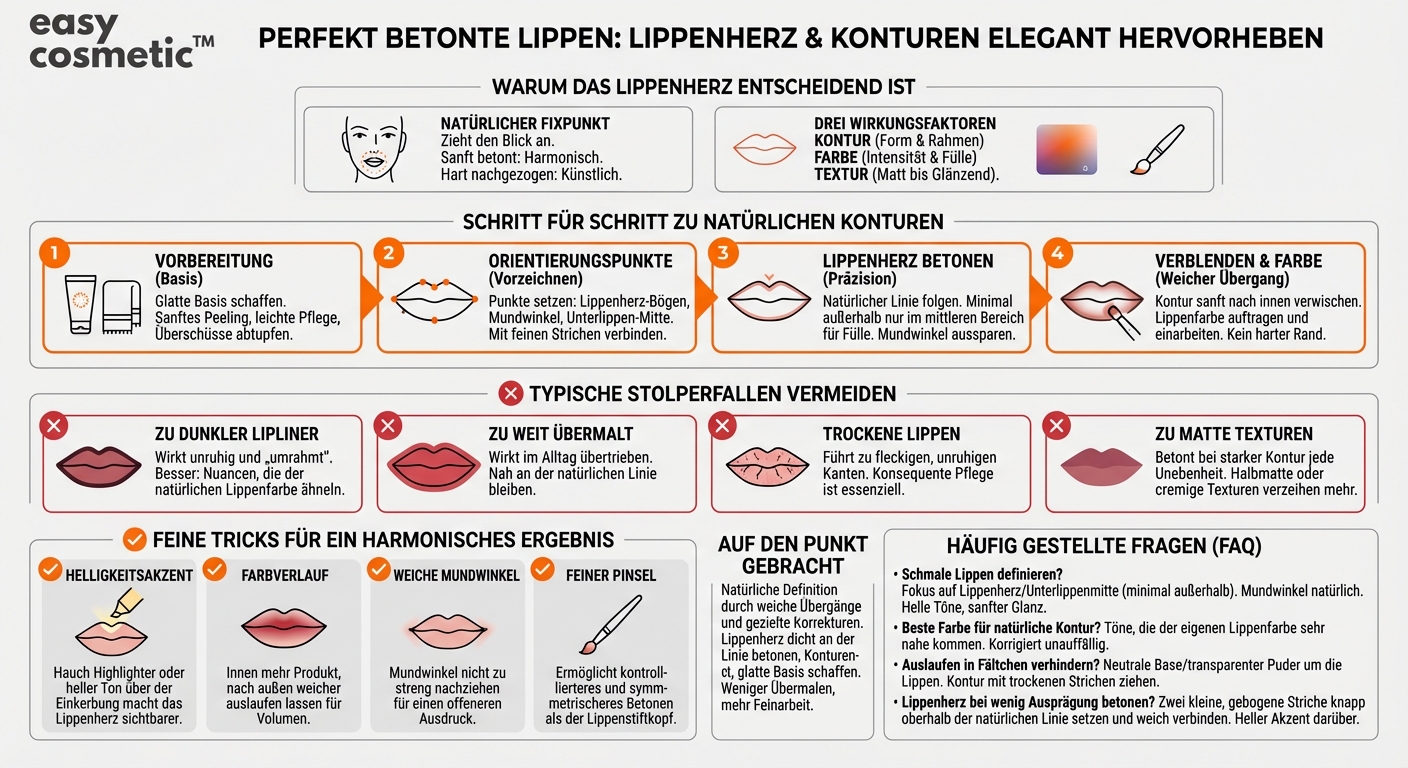 Wie kann ich Lippenherz und Konturen präzise betonen, ohne dass es unnatürlich wirkt?