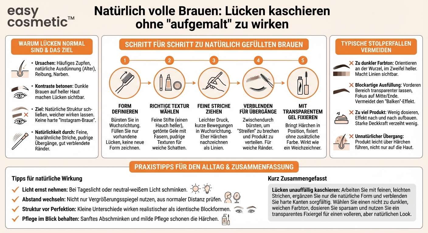 Wie kann ich Lücken in den Augenbrauen kaschieren, ohne dass es aufgezeichnet aussieht?