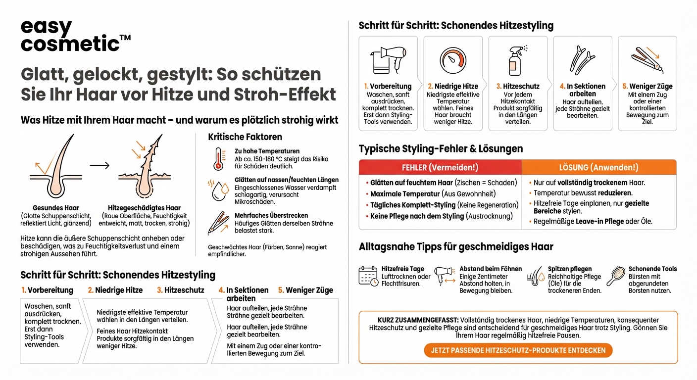 Wie kann ich mein Haar mit Hitze stylen, ohne dass es strohig aussieht?