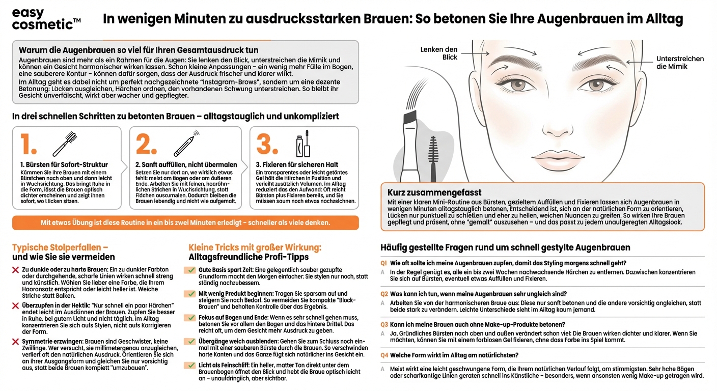 Wie kann ich meine Augenbrauen im Alltag schnell und unkompliziert betonen, wenn ich wenig Zeit habe?