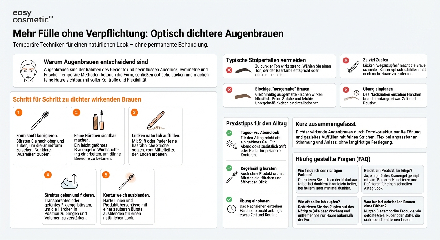 Wie kann ich meine Augenbrauen optisch verdichten, wenn ich keine dauerhafte Behandlung möchte?