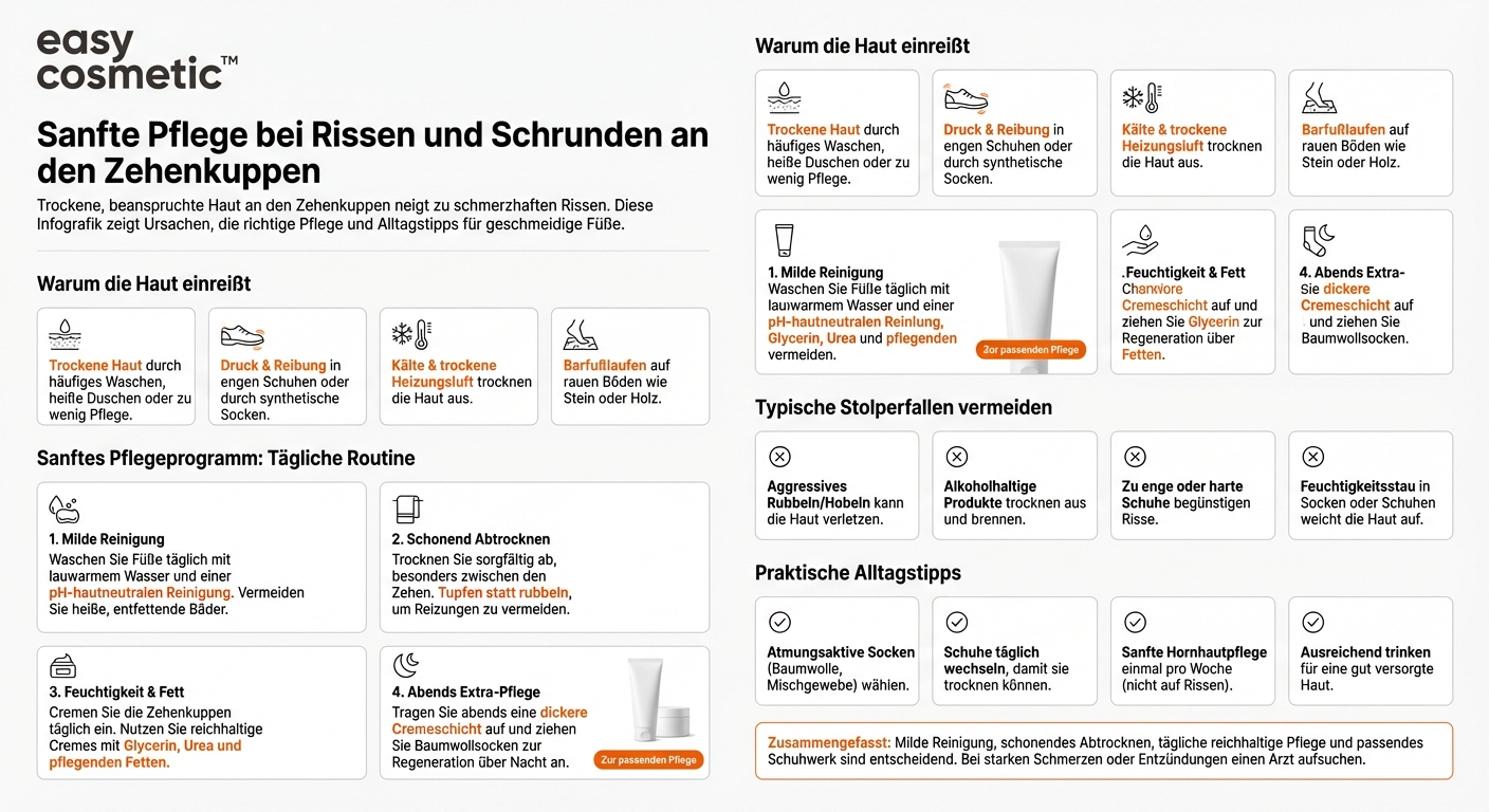 Wie kann ich meine Füße pflegen, wenn ich zu kleinen Rissen oder Schrunden an den Zehenkuppen neige?