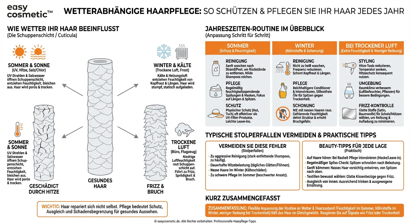 Wie kann ich meine Haarpflege an Jahreszeiten und Klima (Sommer, Winter, trockene Luft) anpassen?