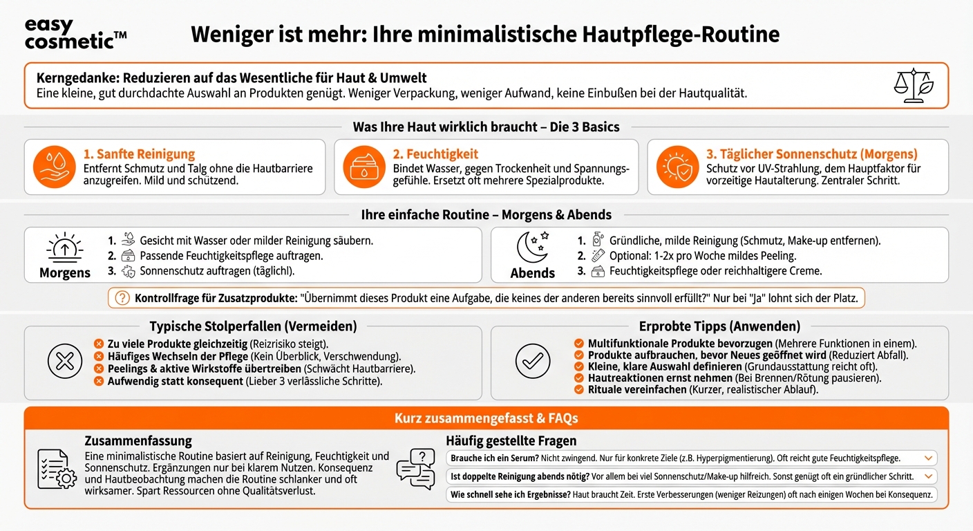 Wie kann ich meine Hautpflegeroutine minimalistischer und ressourcenschonender gestalten, ohne auf Wirkung zu verzichten?