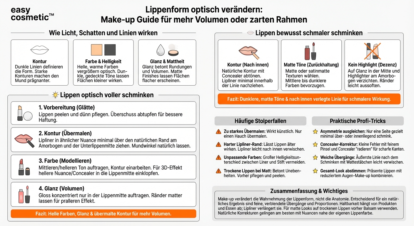 Wie kann ich meine Lippen mit Make-up optisch voller oder schmaler wirken lassen?
