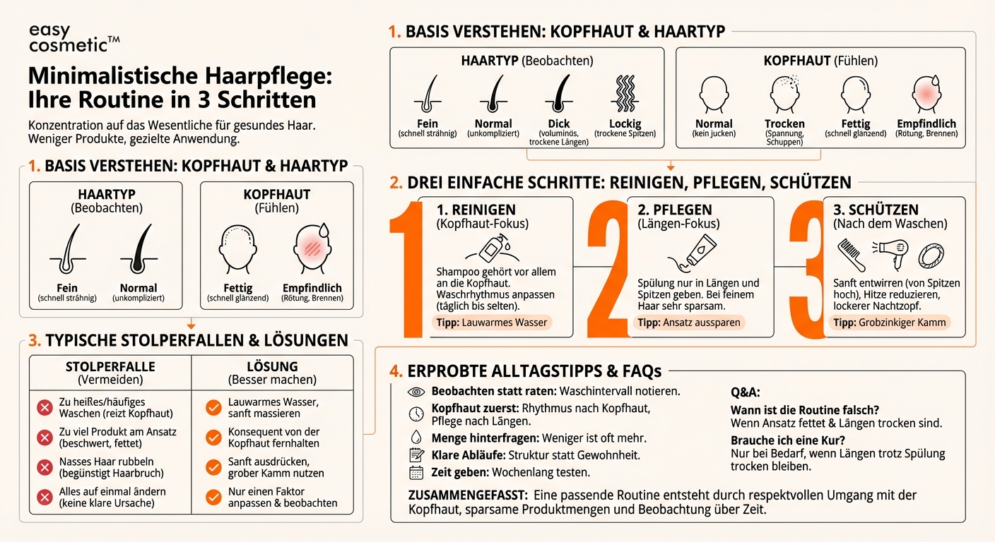 Wie kann ich meinen Haartyp und meine Kopfhautbedürfnisse mit einer minimalistischen Pflegeroutine abdecken?