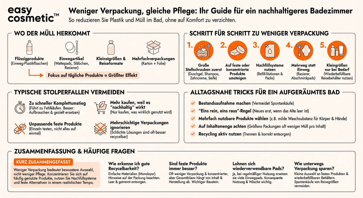 Wie kann ich meinen Verbrauch an Verpackungen im Badezimmer reduzieren, ohne auf Pflegeprodukte zu verzichten?
