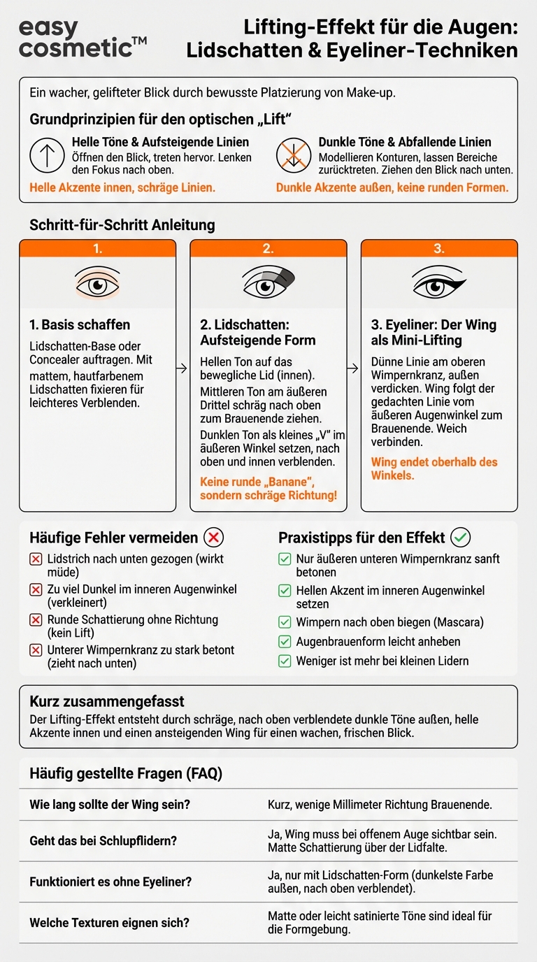 Wie kann ich mit Lidschatten und Eyeliner einen Lifting-Effekt am Auge erzielen?