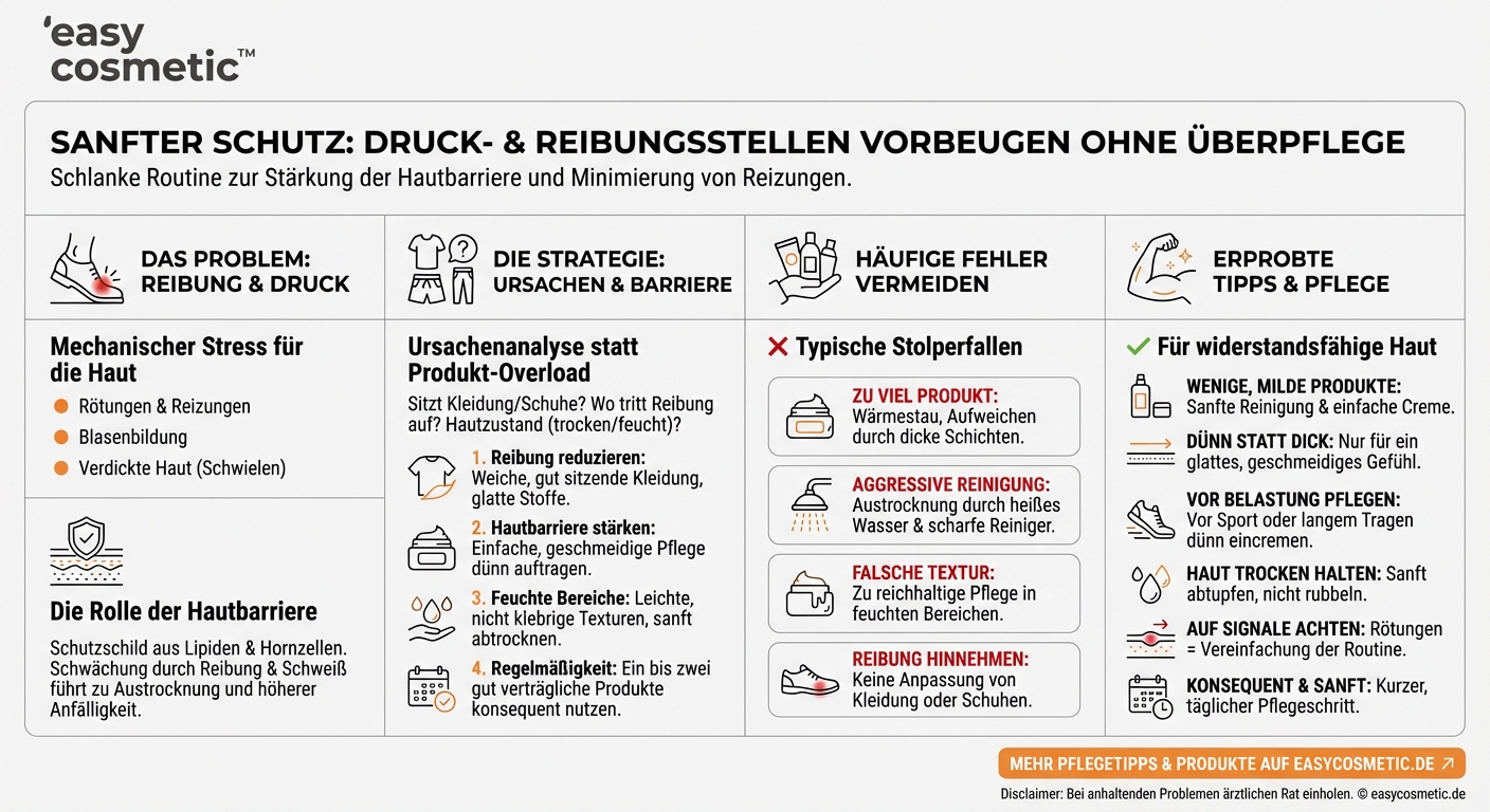 Wie kann ich mit Pflegeprodukten Druck- und Reibungsstellen vorbeugen, ohne die Haut zu überpflegen?