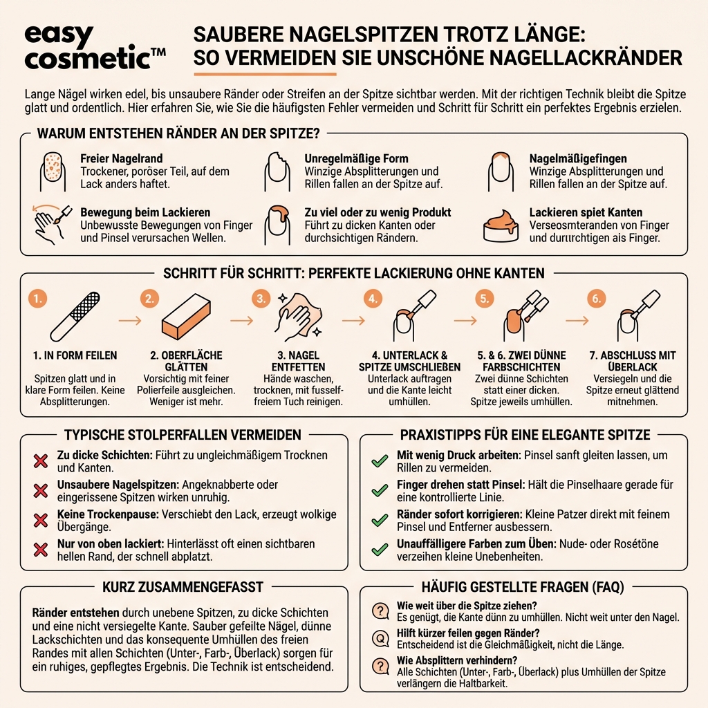 Wie kann ich Nagellackränder an der Nagelspitze vermeiden, wenn die Nägel etwas länger sind?