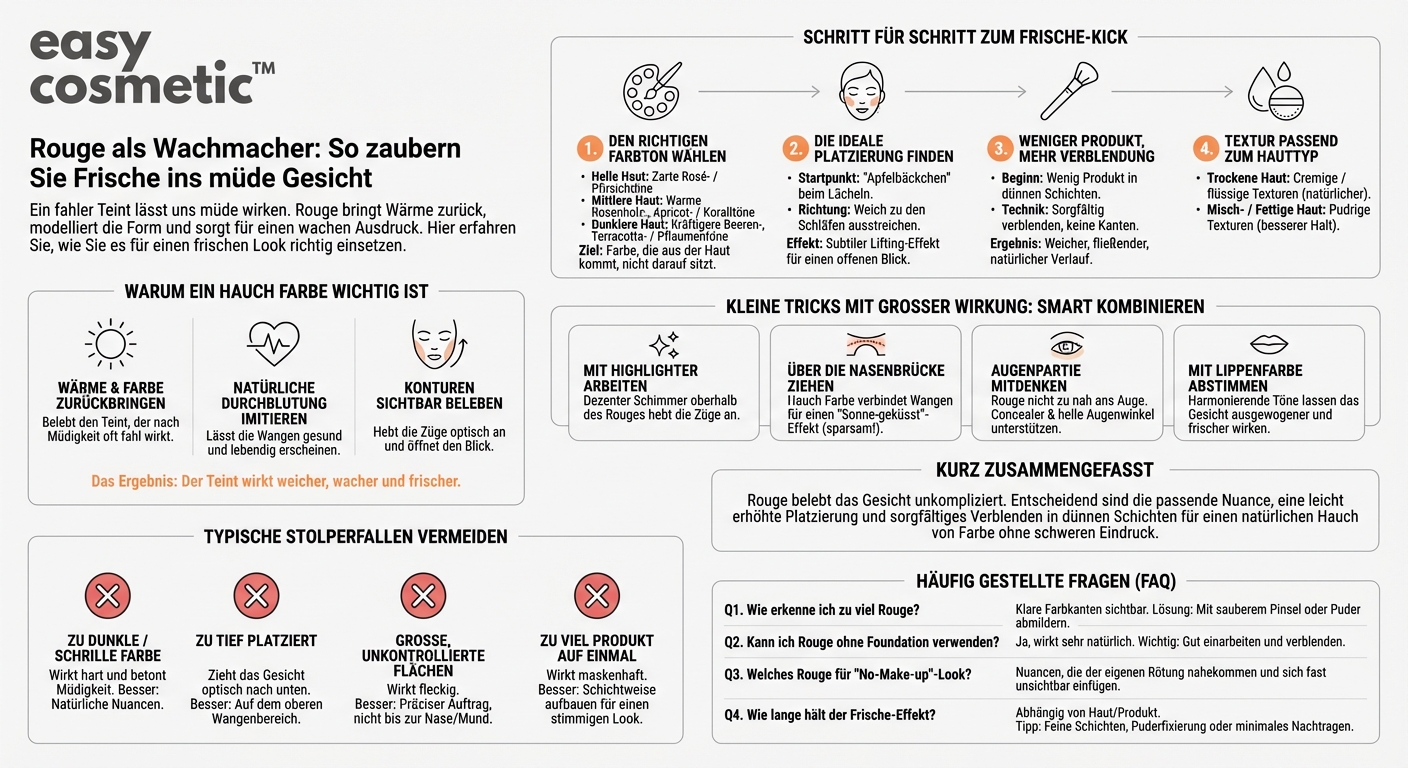 Wie kann ich Rouge verwenden, um ein müdes Gesicht frischer wirken zu lassen?