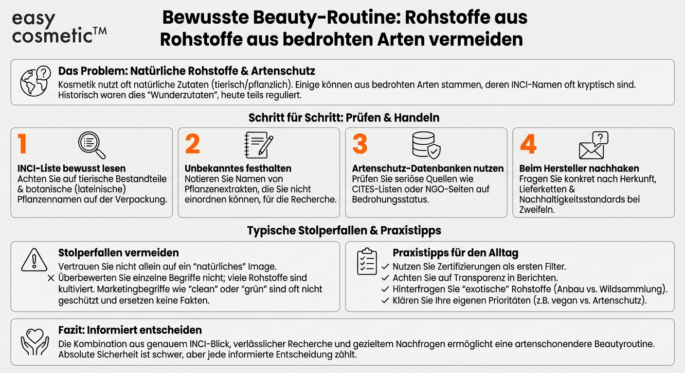 Wie kann ich sicherstellen, dass in meiner Pflegekosmetik keine Rohstoffe aus bedrohten Tier- oder Pflanzenarten enthalten sind?