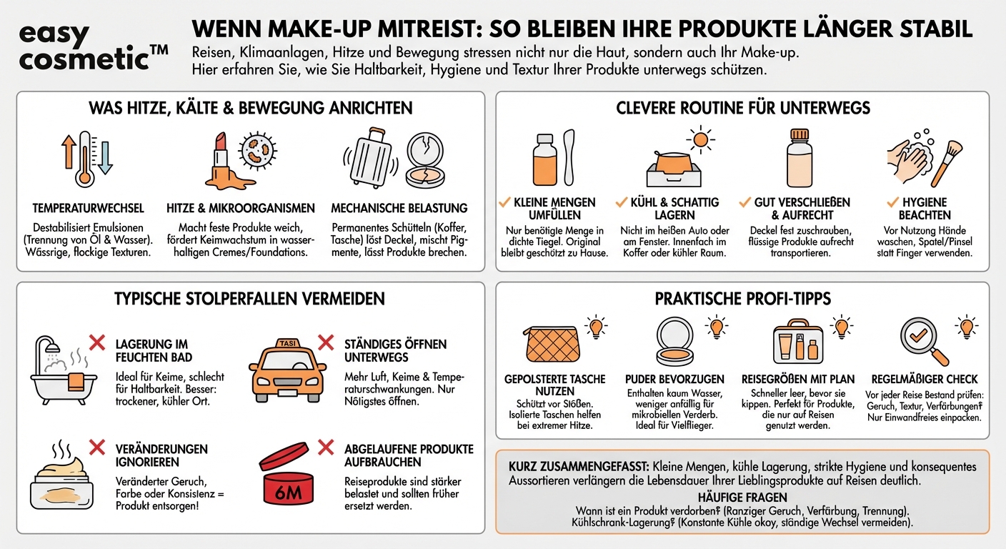 Wie kann ich verhindern, dass Make-up-Produkte bei häufigem Reisen oder Temperaturwechseln schneller verderben?
