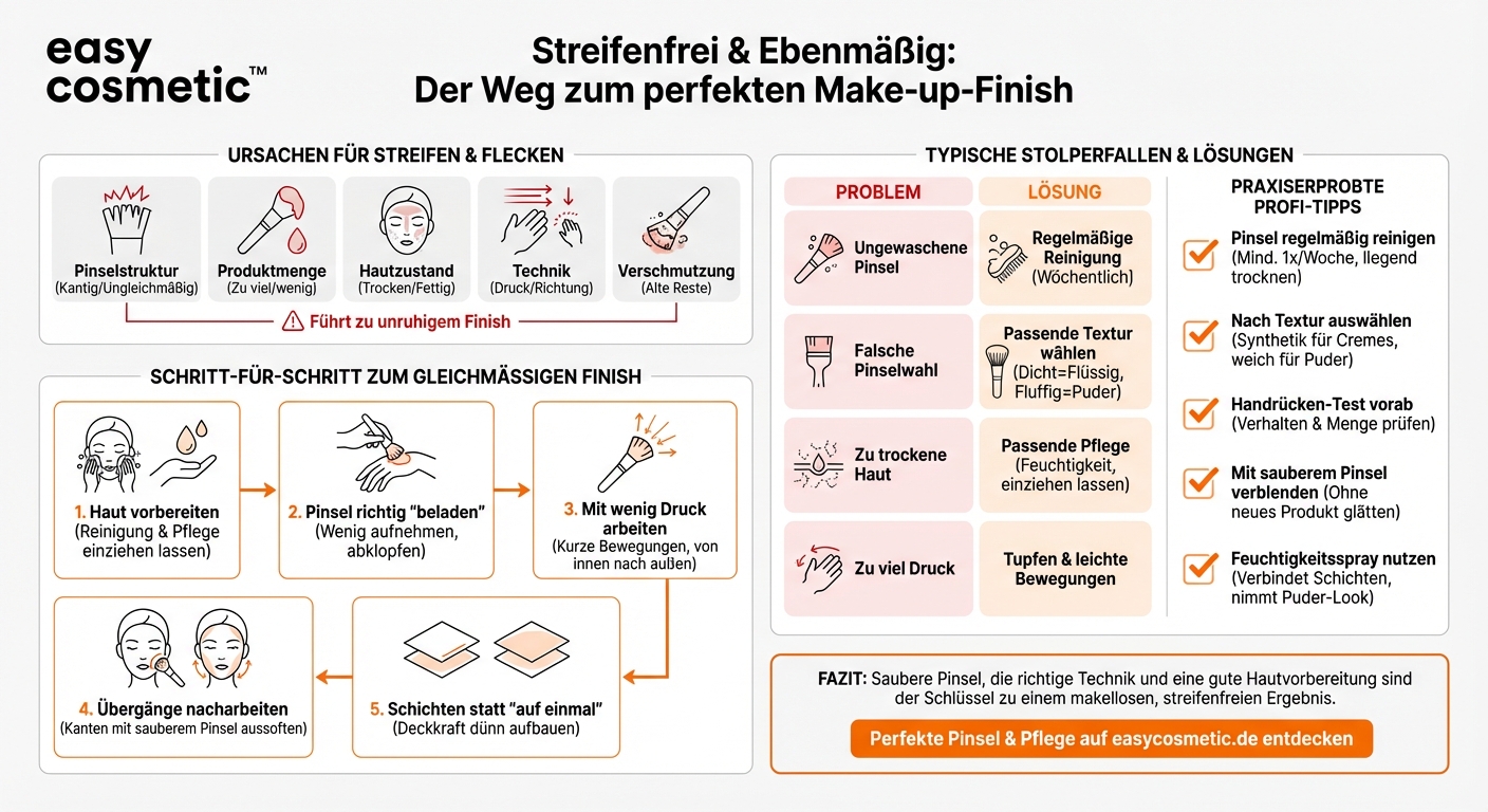 Wie kann ich verhindern, dass Pinsel beim Auftrag streifig arbeiten oder das Produkt fleckig wird?