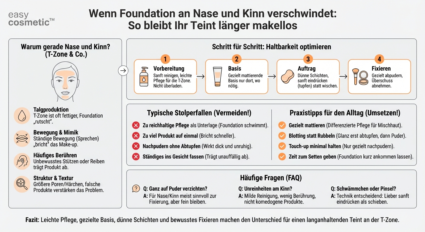 Wie kann ich verhindern, dass sich Foundation an der Nase oder am Kinn schnell abträgt?