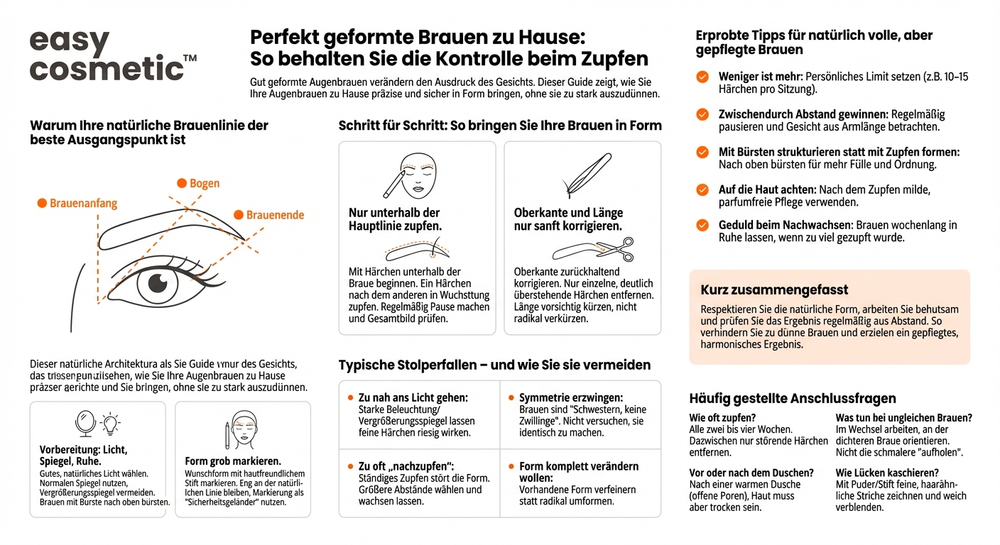 Wie kann ich zu Hause meine Augenbrauen in Form bringen, ohne sie beim Zupfen zu stark auszudünnen?
