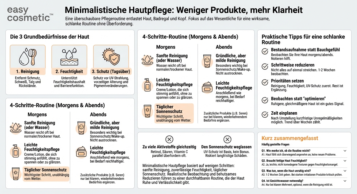 Wie kann man eine minimalistische Hautpflegeroutine aufbauen, ohne wichtige Bedürfnisse des eigenen Hauttyps zu vernachlässigen?