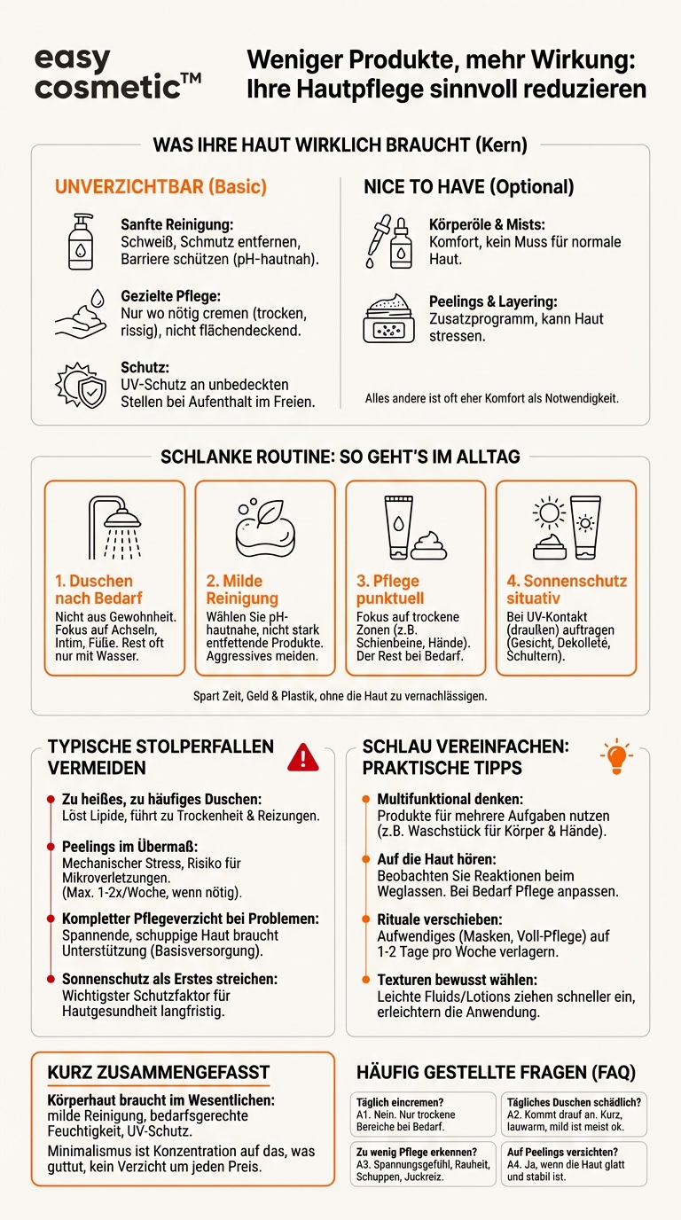 Wie kann man Körperpflege für den Alltag reduzieren, ohne auf eine gesunde Haut zu verzichten?